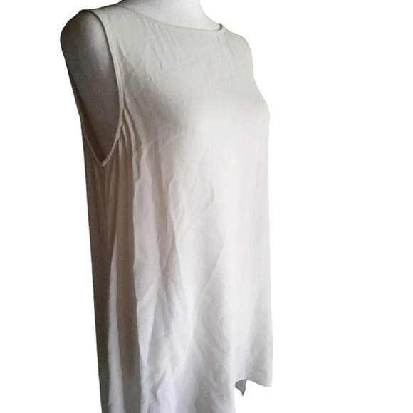 Eileen Fisher Silk Georgette Crepe Bateau Neck Tank in Bone Size Medium Petite - Picture 5 of 10